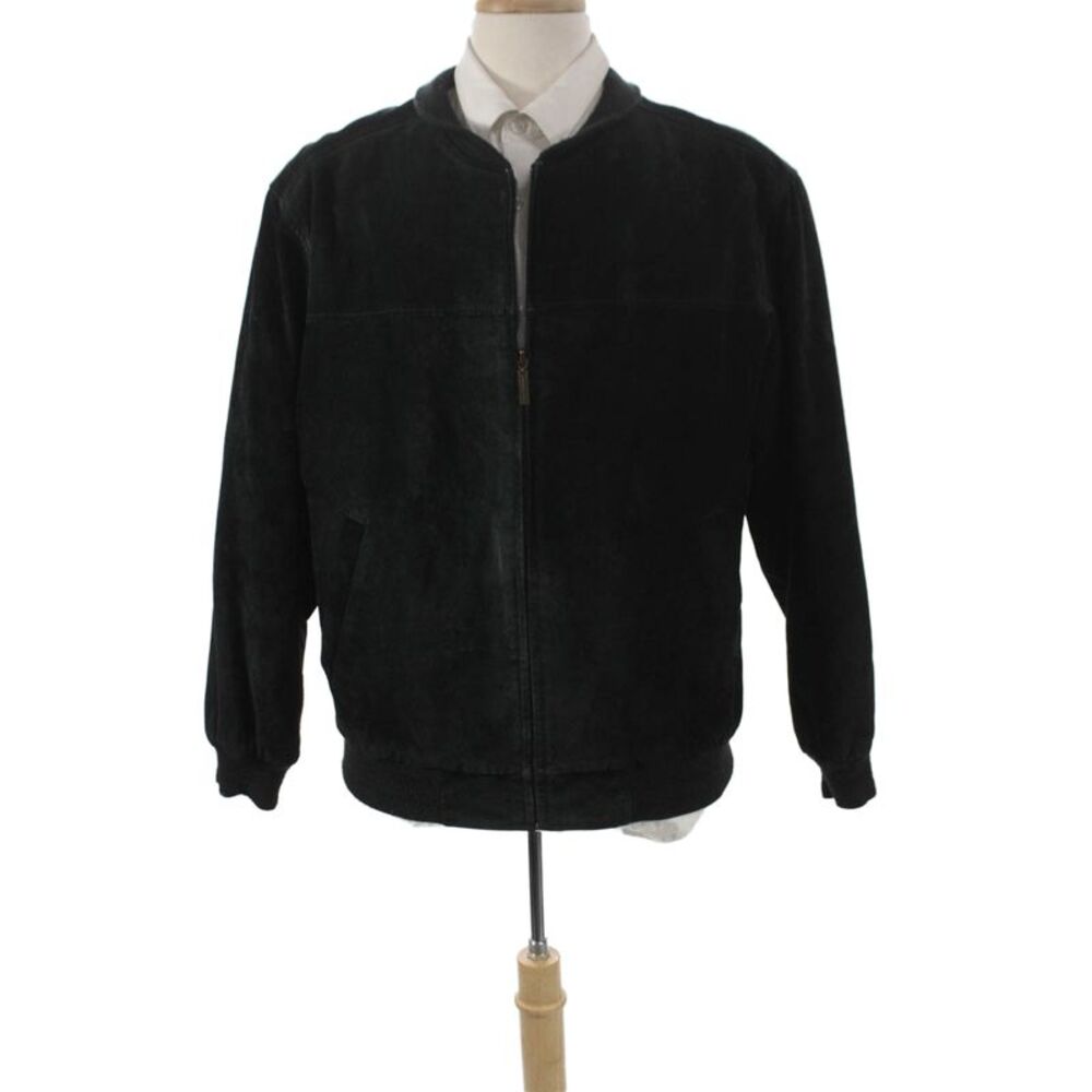 John Ashford Mens Leather Bomber Jacket Black Zip Solid Fall Size M